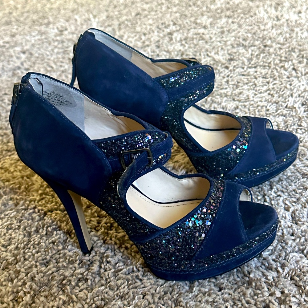 Enzo Angiolini | Real Suede Navy Sparkle Heels